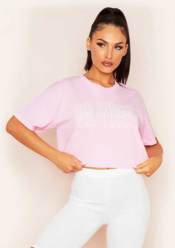 Nicole Pink Los Angeles Slogan Oversized Cropped Top made by Missy Empire