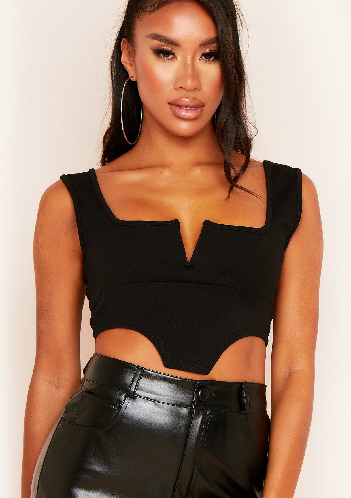 Celestina Black V Bar Square Neck Corset Crop Top sold by Missy Empire product image thumbnail 2