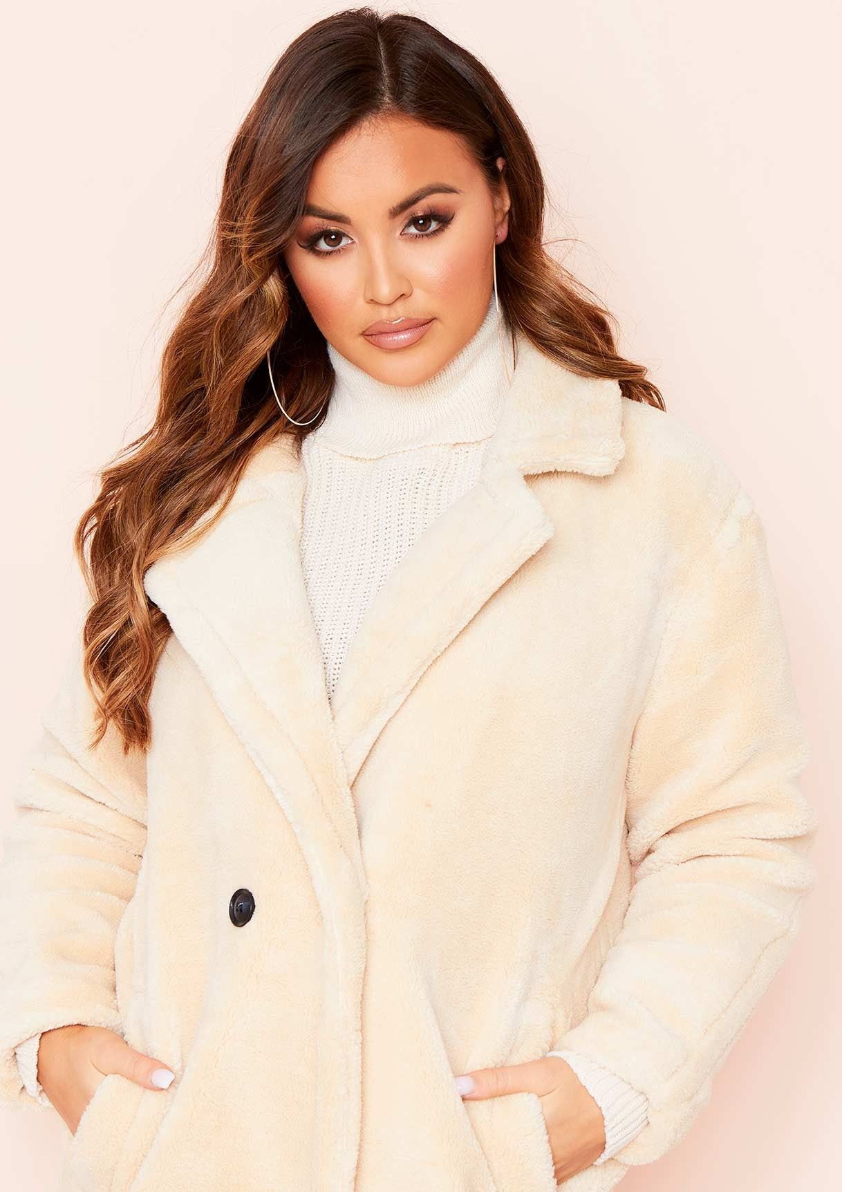 Remy Cream Faux Fur Midi Oversized Coat sold by Missy Empire product image thumbnail 3