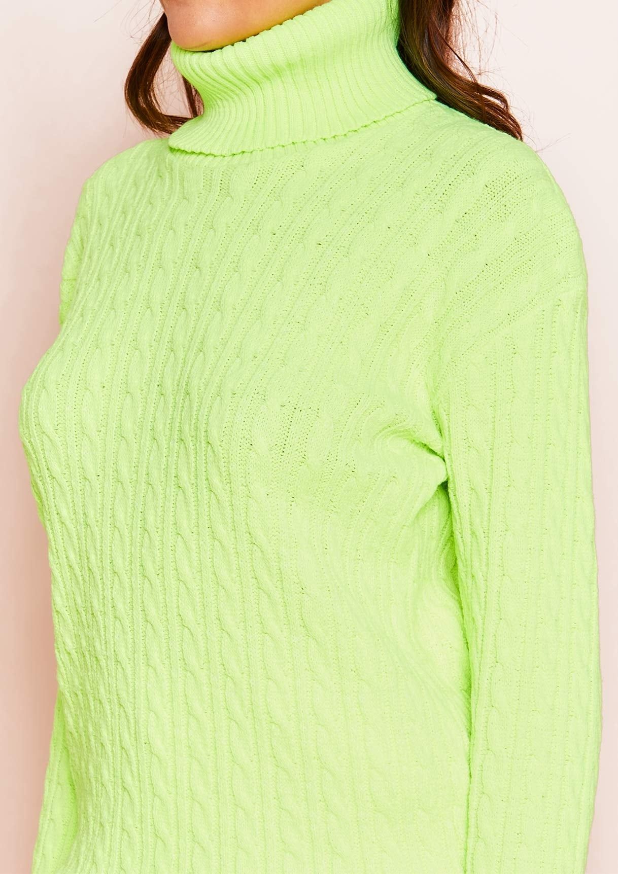 Isla Neon Yellow Roll Neck Knitted Cable Jumper sold by Missy Empire product image thumbnail 4
