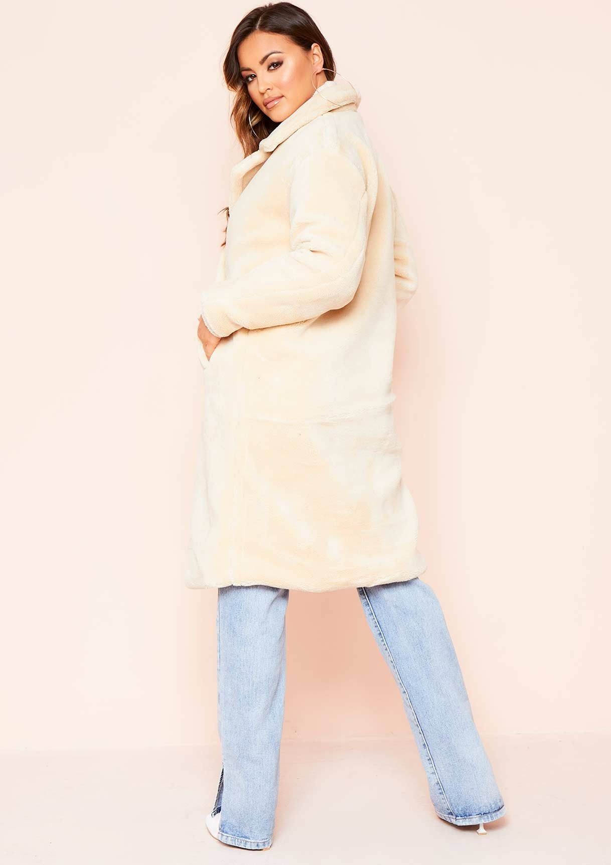Remy Cream Faux Fur Midi Oversized Coat sold by Missy Empire product image thumbnail 2