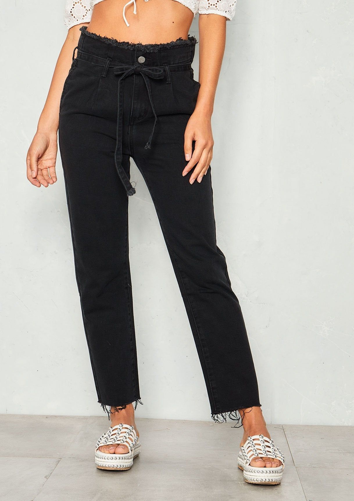 Janthia Black High Waist Paperbag Jeans sold by Missy Empire product image thumbnail 2