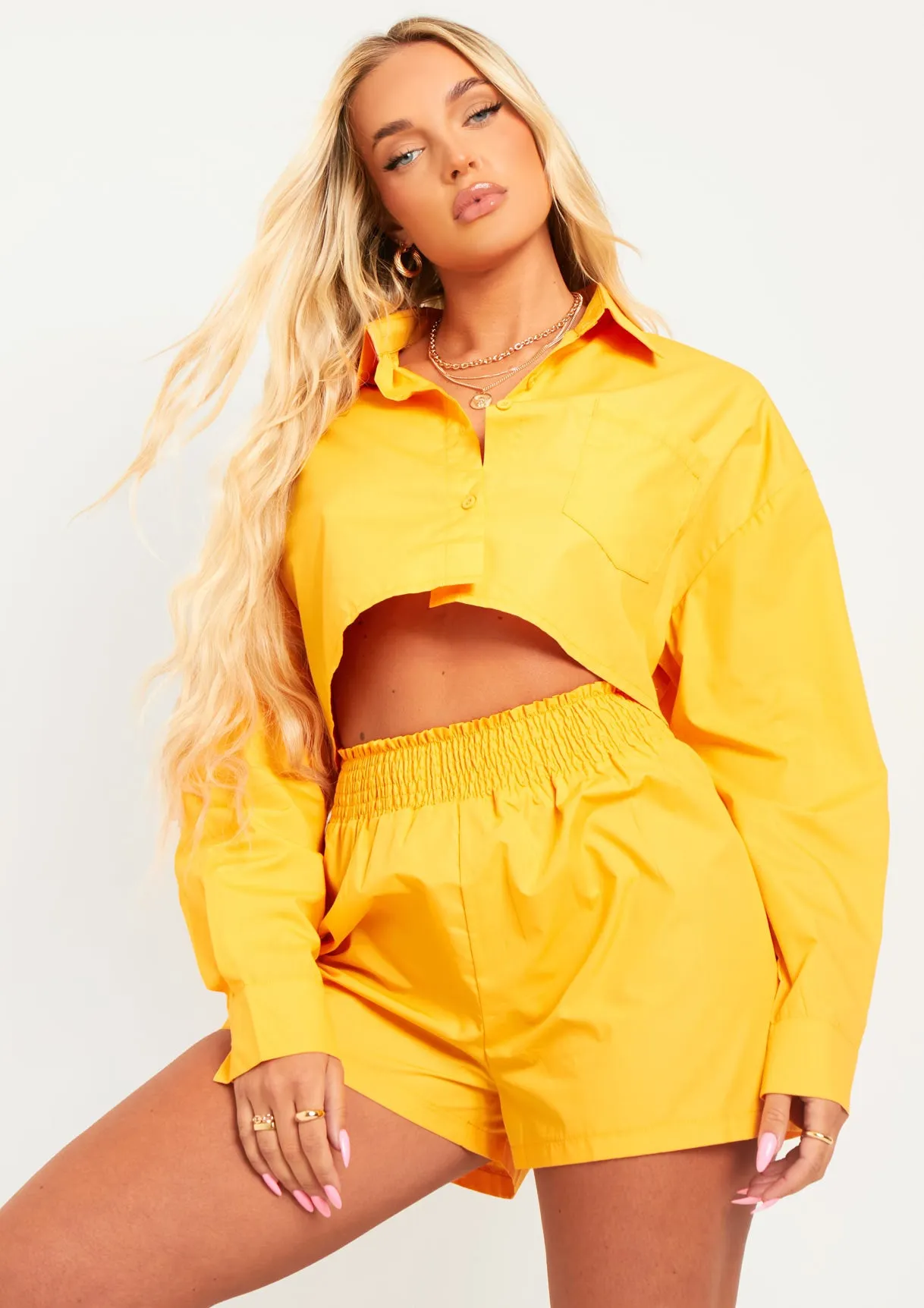 Remi Pastel Orange Cotton Crop Shirt sold by Missy Empire