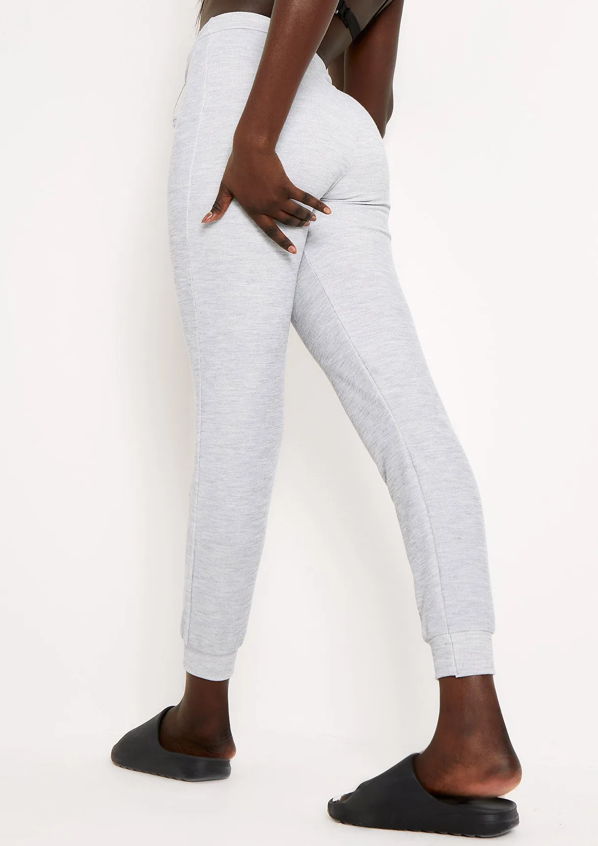 Sophie Grey Soft Ribbed Drawstring Joggers sold by Missy Empire product image thumbnail 3