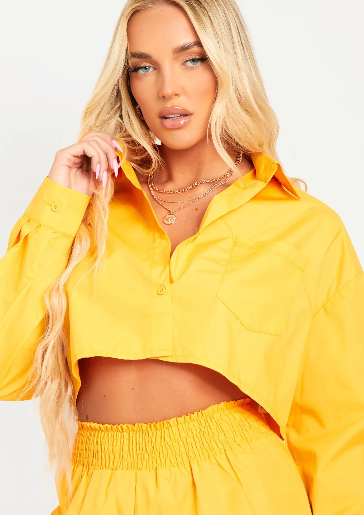Remi Pastel Orange Cotton Crop Shirt sold by Missy Empire product image thumbnail 2