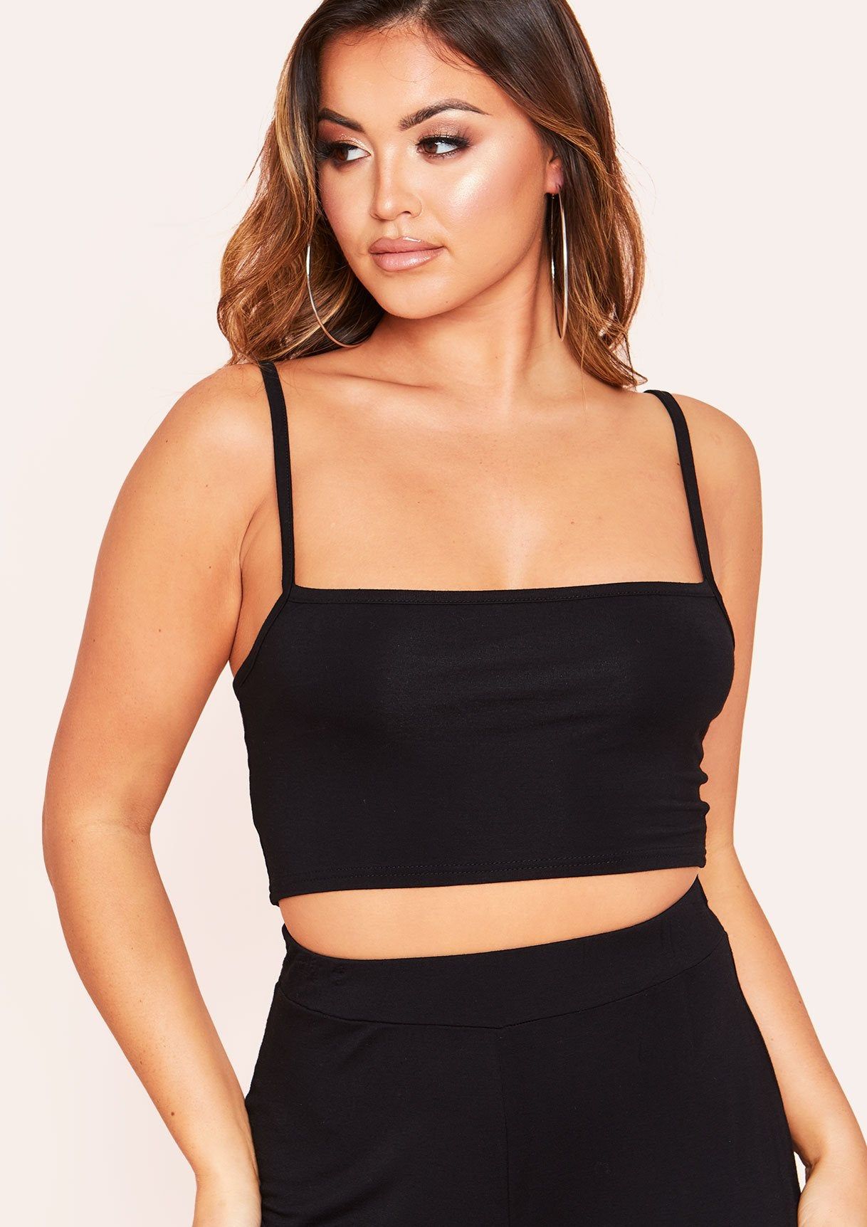 Laila Black Basic Jersey Strappy Crop Top sold by Missy Empire product image thumbnail 3