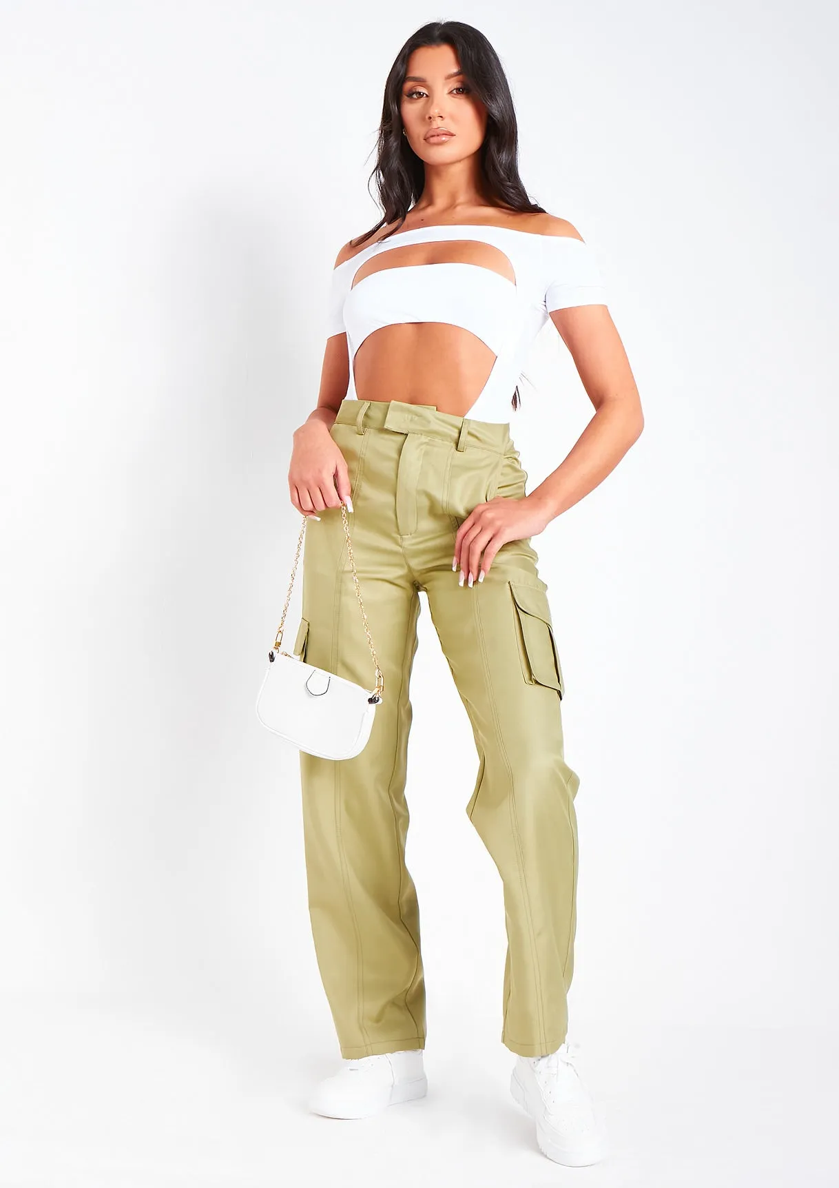 Kara Olive High Rise Cargo Pants sold by Missy Empire product image thumbnail 4