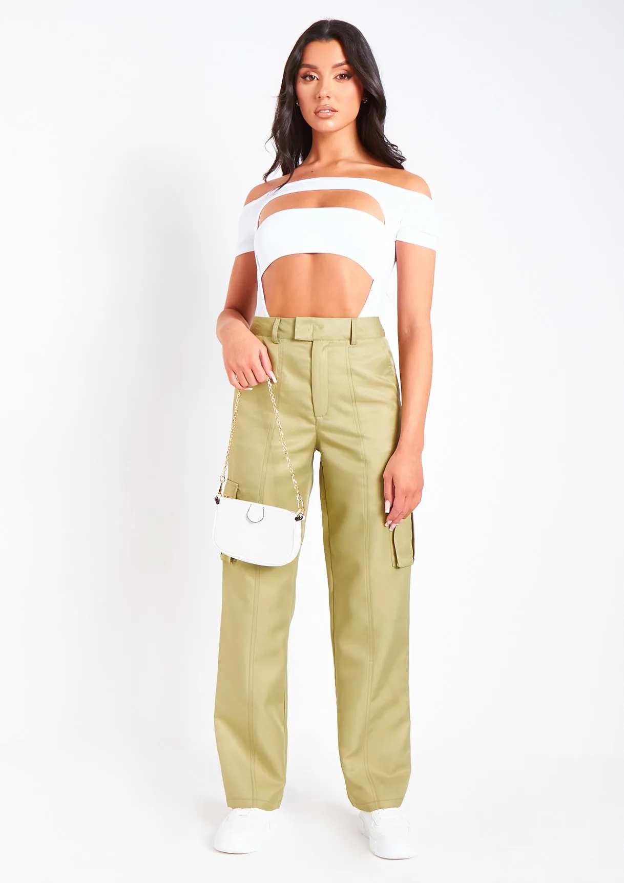 Kara Olive High Rise Cargo Pants sold by Missy Empire
