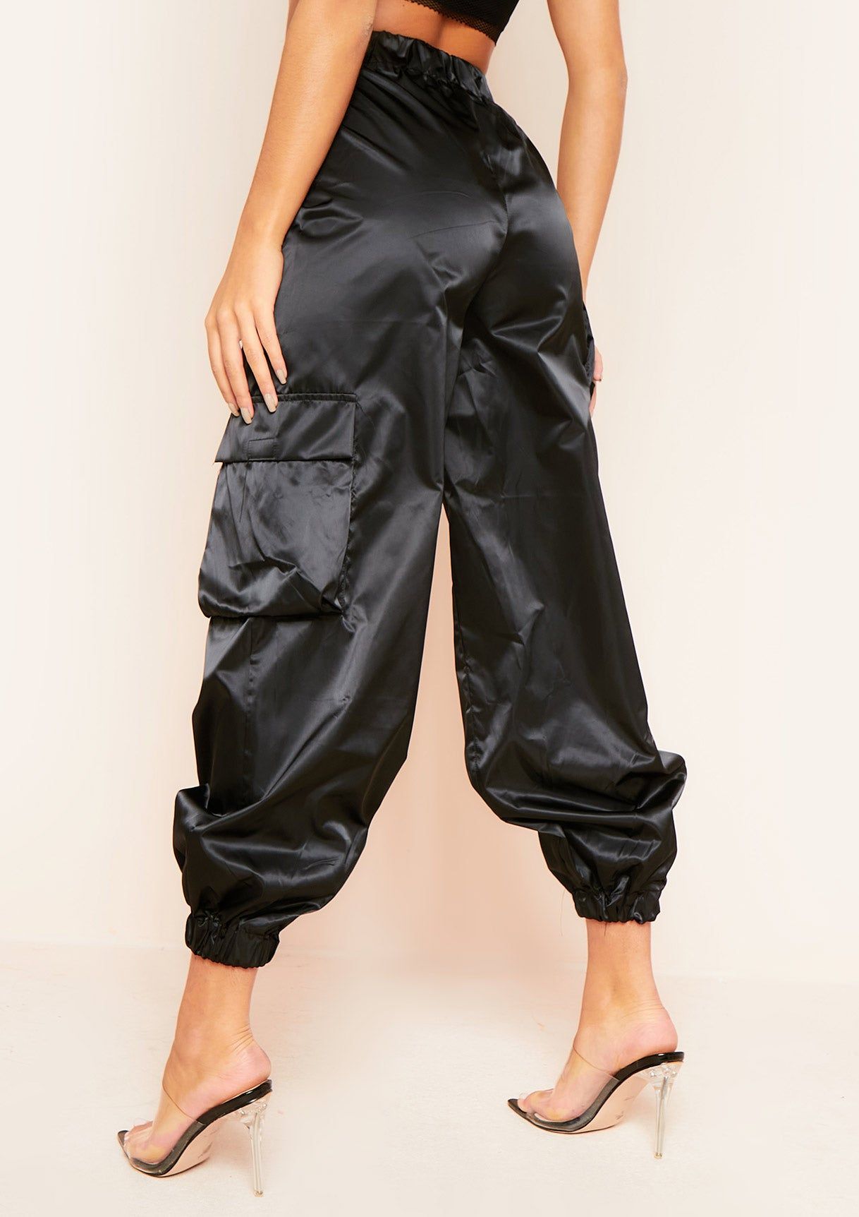Adara Black Cargo Utility Trousers sold by Missy Empire