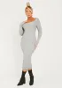Kim Light Grey Knit Square Neck Long Sleeve Midi Dress sold by Missy Empire