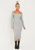 Kim Light Grey Knit Square Neck Long Sleeve Midi Dress sold by Missy Empire