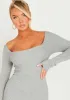 Kim Light Grey Knit Square Neck Long Sleeve Midi Dress sold by Missy Empire