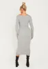 Kim Light Grey Knit Square Neck Long Sleeve Midi Dress sold by Missy Empire