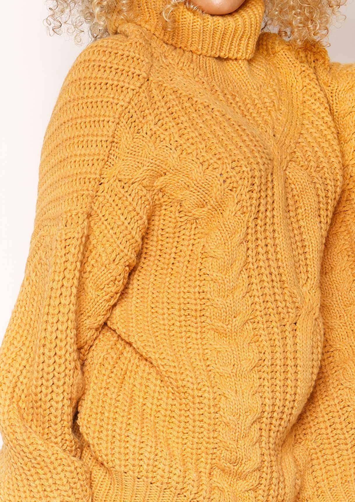Francesca Mustard Cable Knit Roll Neck Oversized Jumper sold by Missy Empire product image thumbnail 4