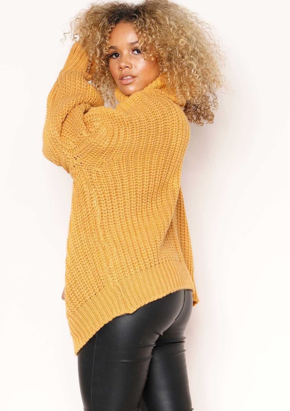 Francesca Mustard Cable Knit Roll Neck Oversized Jumper sold by Missy Empire product image thumbnail 2