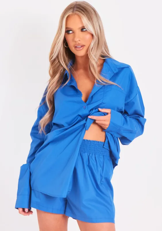 Clara Cobalt Blue Thick Cotton Oversized Shirt sold by Missy Empire