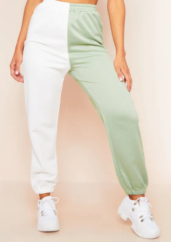 Cheryl White Olive Green Two Colour Splice Jogger made by Missy Empire