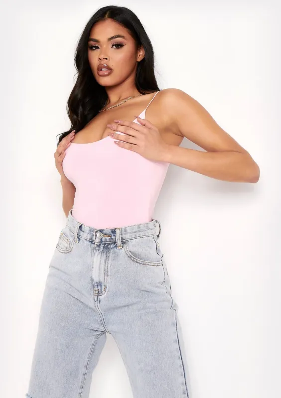 Chi Pale Pink Slinky Double Thickness Strappy Bodysuit sold by Missy Empire