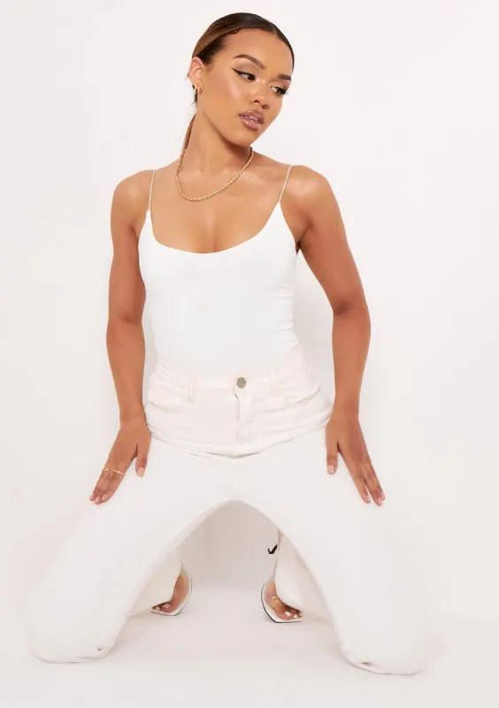 Chi White Slinky Double Thickness Strappy Bodysuit sold by Missy Empire