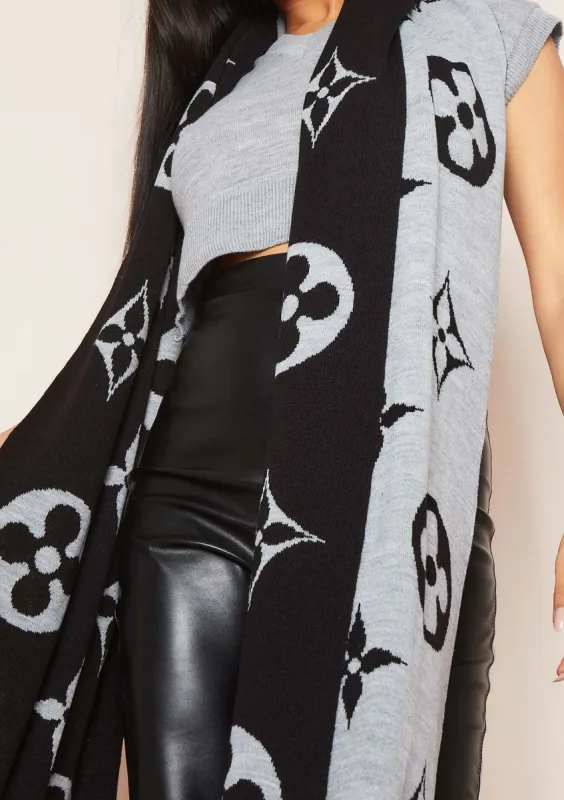 Sara Black Oversized Printed Scarf made by Missy Empire
