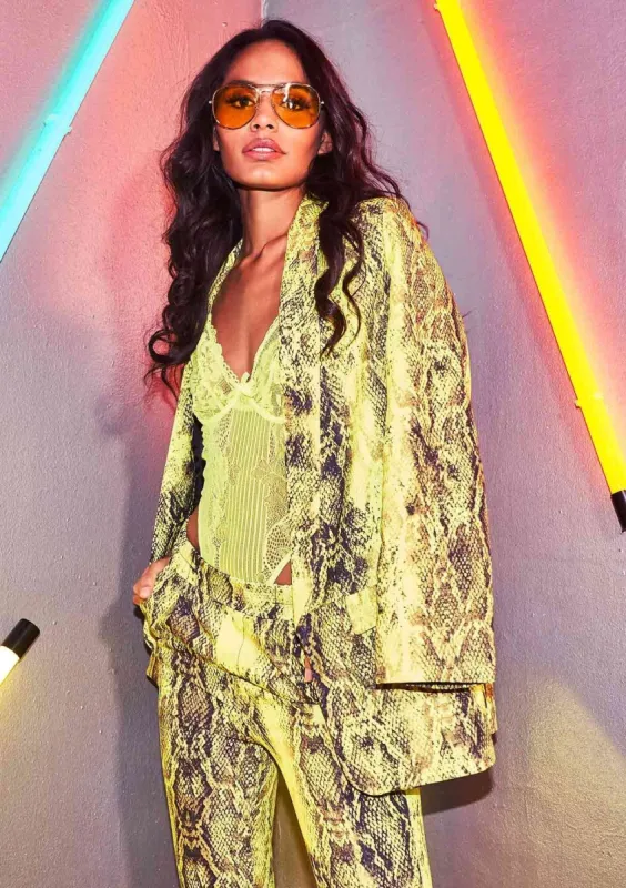 Erica Neon Yellow Snake Print Blazer sold by Missy Empire