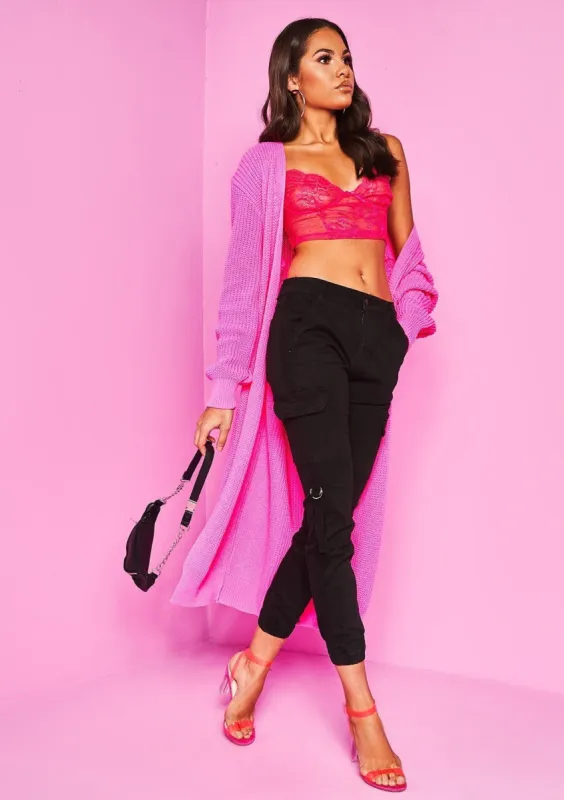 Addie Neon Pink Longline Knit Cardigan sold by Missy Empire