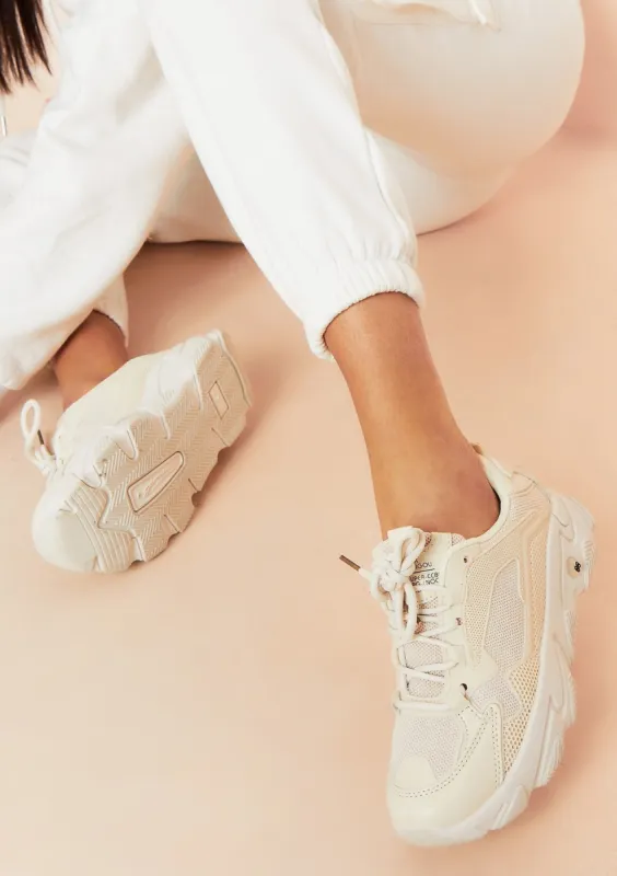 Mira Beige Chunky Platform Trainers sold by Missy Empire