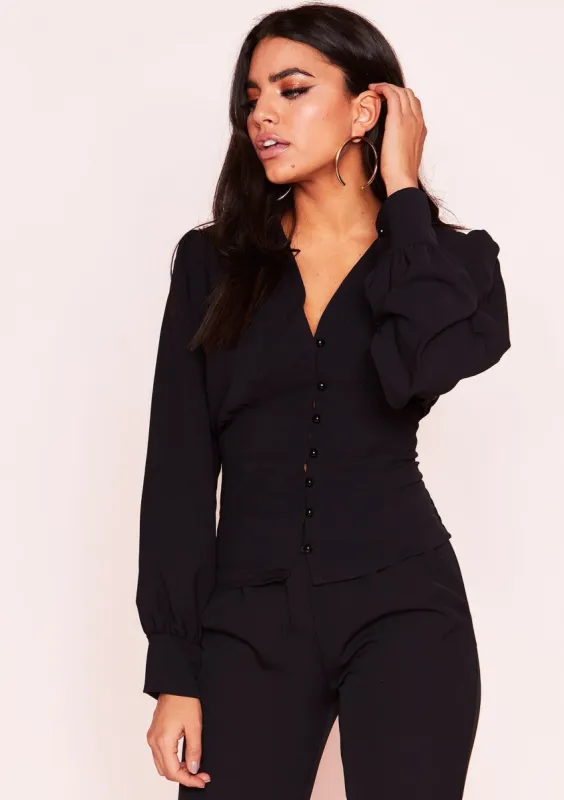 Maddie Black Button Up Blouse sold by Missy Empire