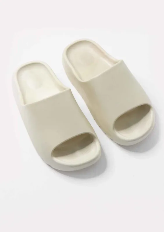 Rebecca Beige Rubber Ribbed Sole Sliders sold by Missy Empire