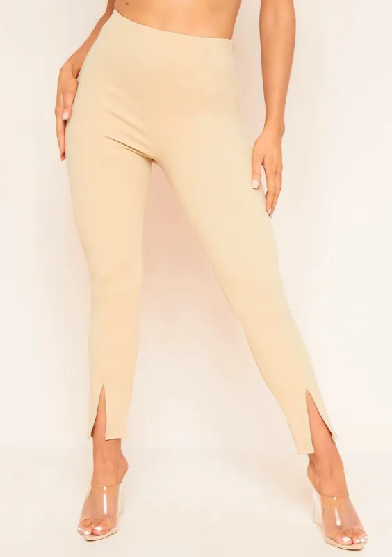 Mia Nude Split Hem Trousers sold by Missy Empire