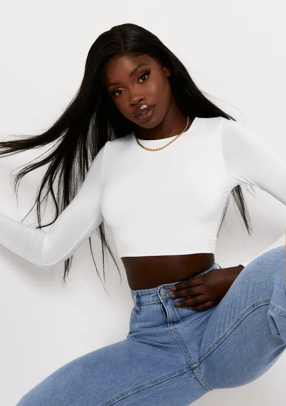 Anni Ivory Slinky Long Sleeve Crop Top sold by Missy Empire