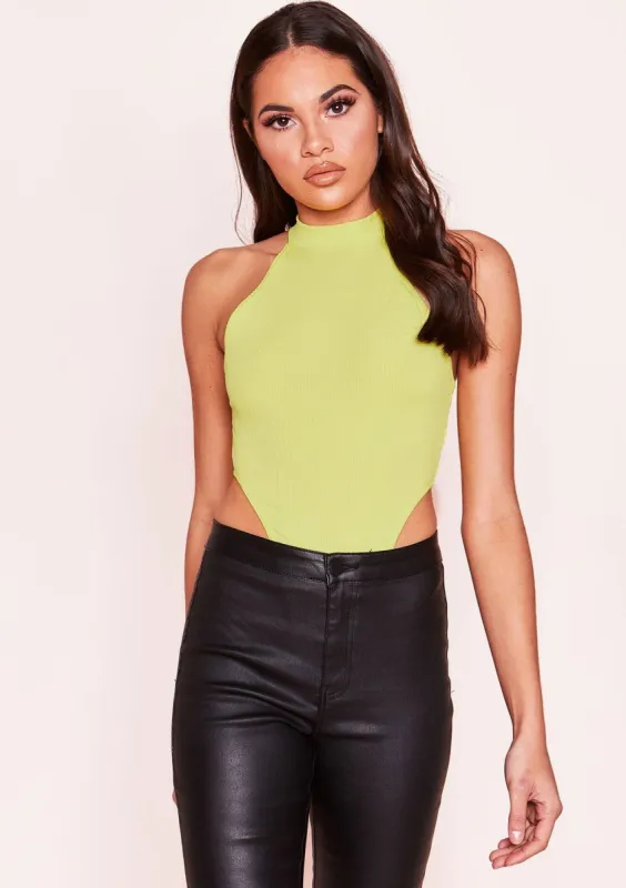 Malia Lime Green High Neck Sleeveless Bodysuit sold by Missy Empire