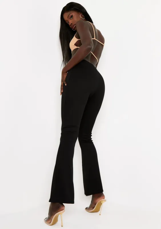 Jania Black Thick Bandage Ribbed Flared Trousers sold by Missy Empire