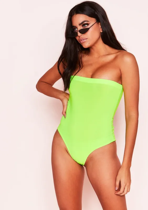 Daisy Neon Green Bandeau Jersey Bodysuit sold by Missy Empire