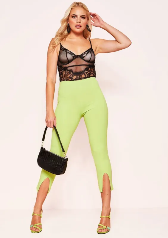 Mia Lime Green Split Hem Trousers sold by Missy Empire