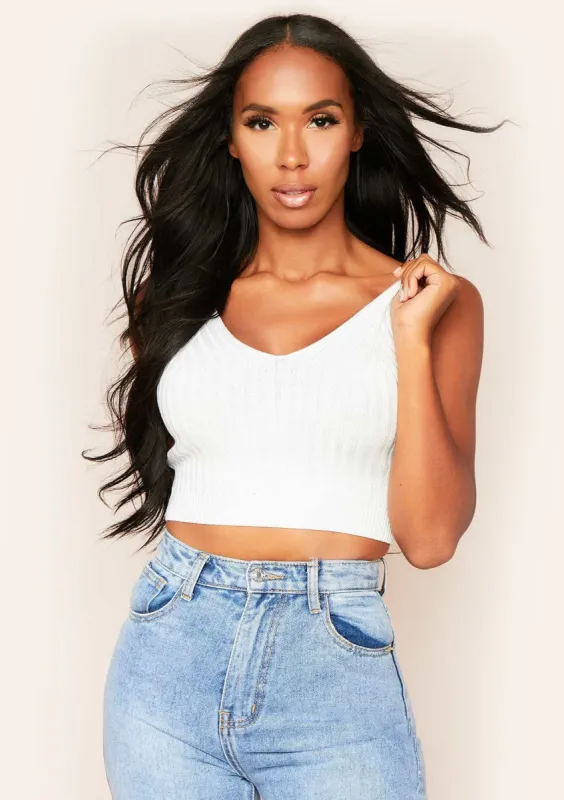 Katy White Knitted Rib Crop Top sold by Missy Empire