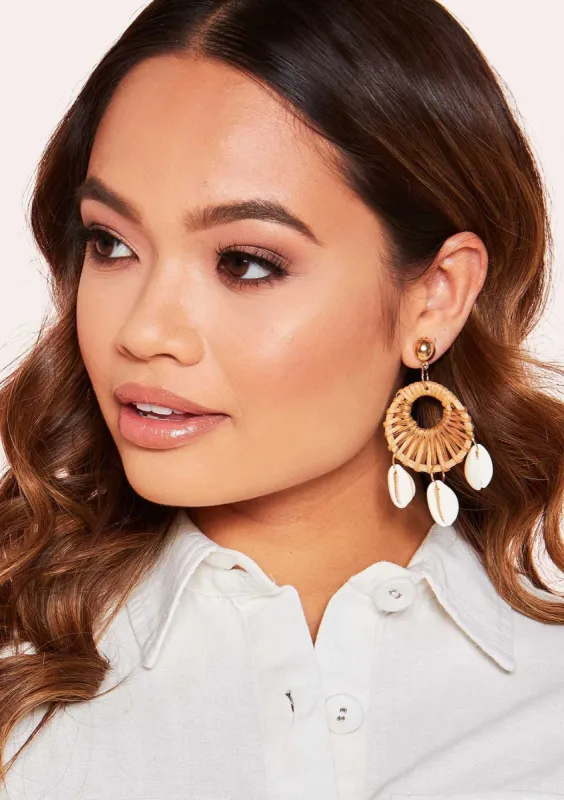 Luna Circle Straw Shell Earrings made by Missy Empire