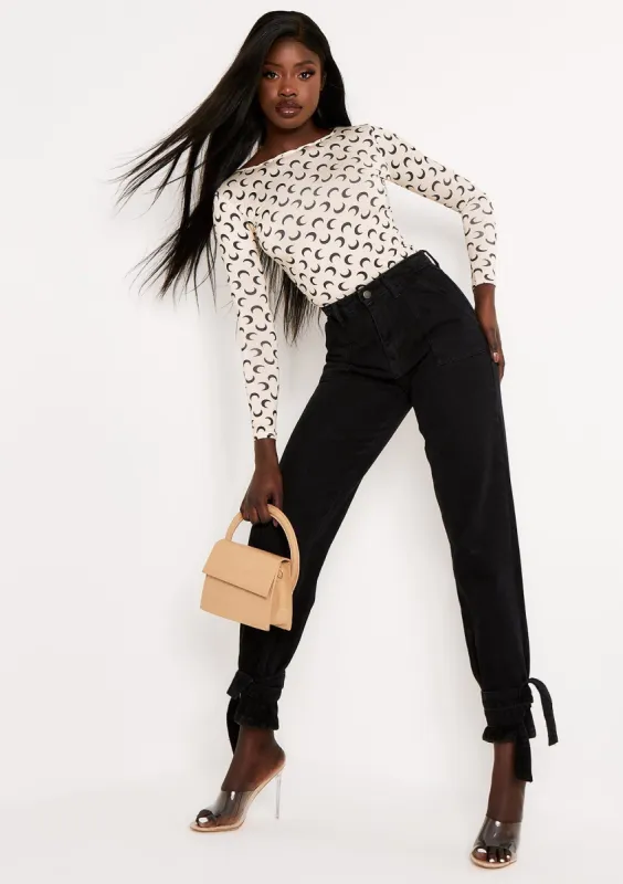 Caroline Cream Moon Print Bodysuit made by Missy Empire