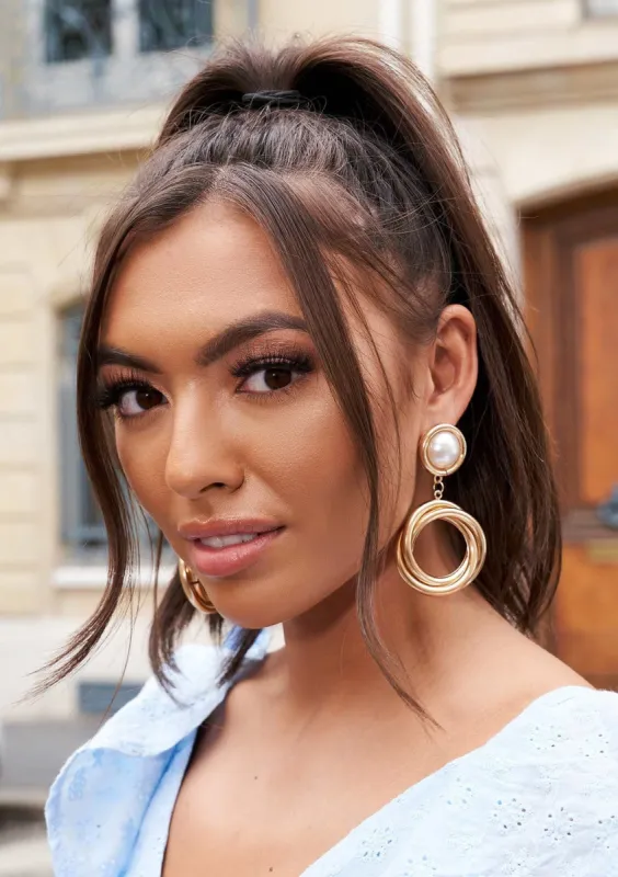 Demi Gold Pearl Layered Circle Earrings sold by Missy Empire