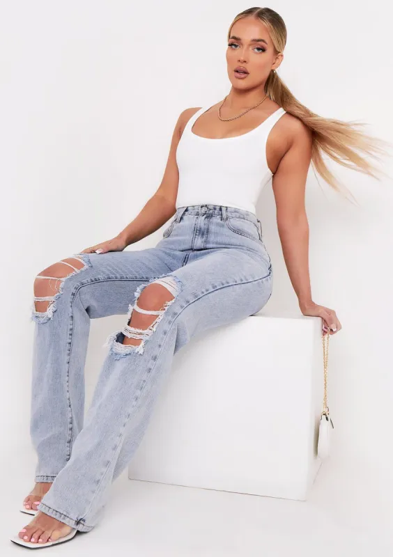 Lia White Scoop Neck Plunge Bodysuit sold by Missy Empire