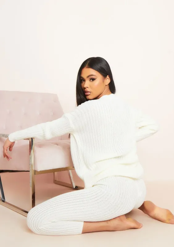 Anya Cream Knit Jumper Loungewear Set sold by Missy Empire