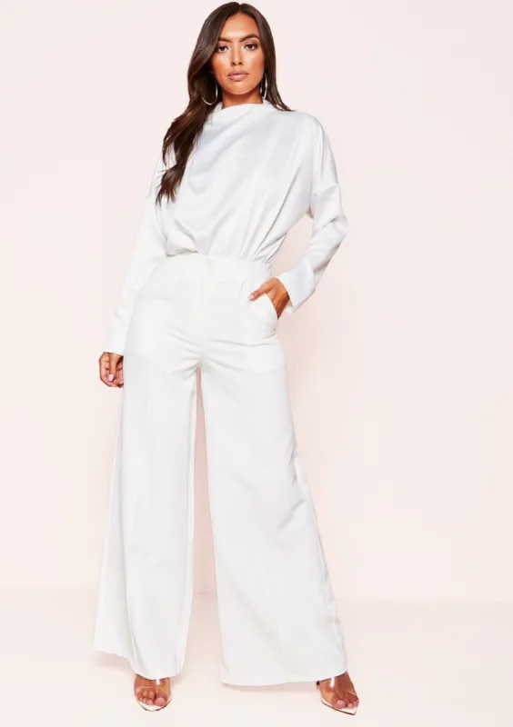 Lacey White Satin High Neck Bodysuit sold by Missy Empire