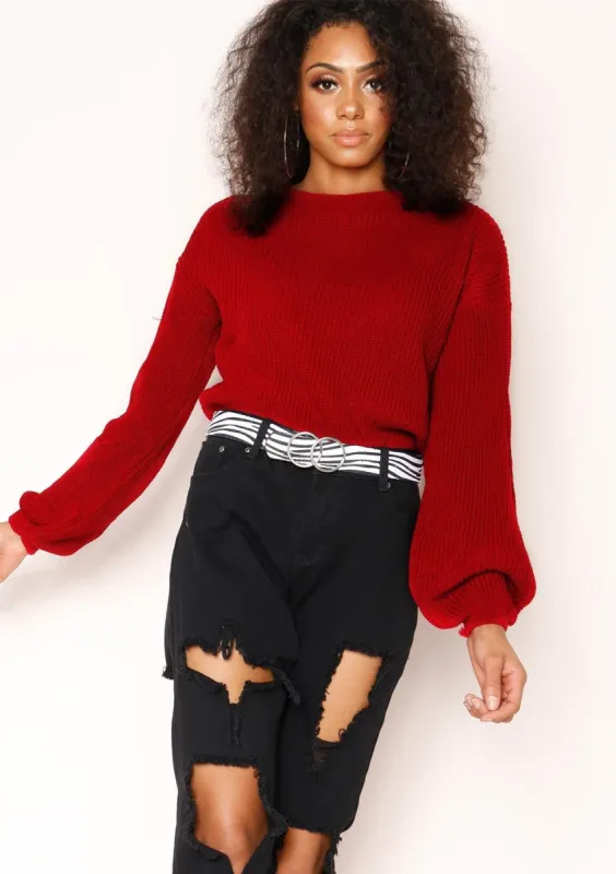 Gilly Red Knitted Cropped Jumper sold by Missy Empire