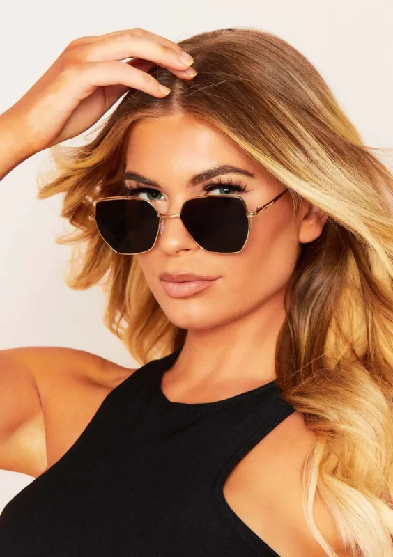 Julian Black Tint Gold Frame Glitter Sunglasses sold by Missy Empire