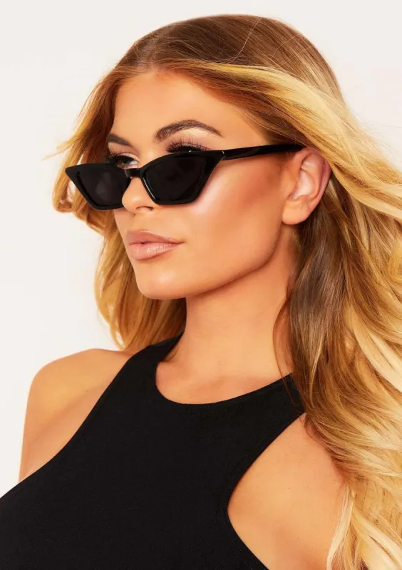 Eden Black Narrow Slim Angular Cat Eye Sunglasses sold by Missy Empire