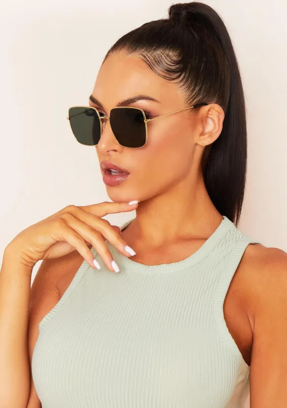 Ariel Gold Green Lens Aviator Sunglasses sold by Missy Empire