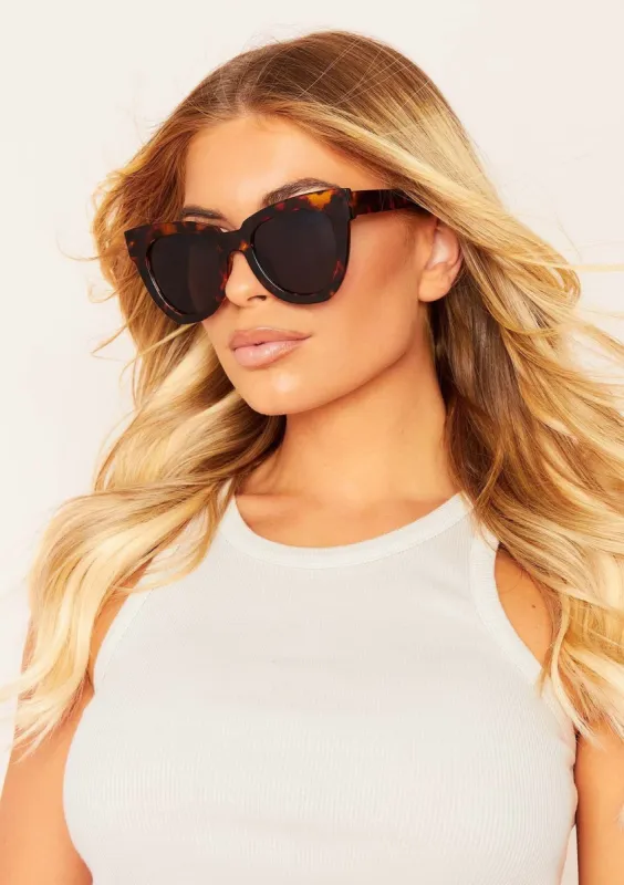 Isabel Brown Tortoiseshell Oversized Cat Eye Frame Sunglasses sold by Missy Empire