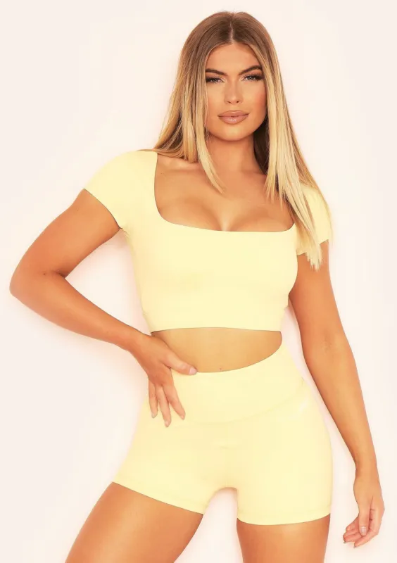 Amelia Yellow Missy Sport Square Neck Gym Crop Top sold by Missy Empire
