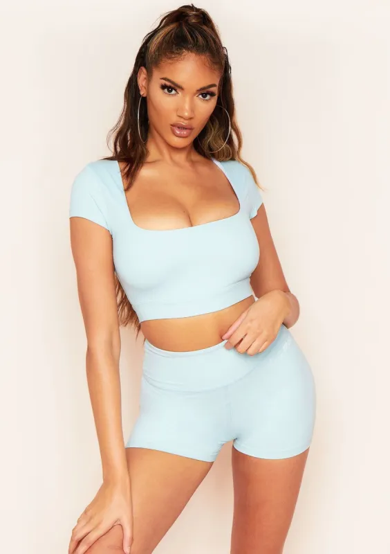 Amelia Blue Missy Sport Square Neck Gym Crop Top made by Missy Empire
