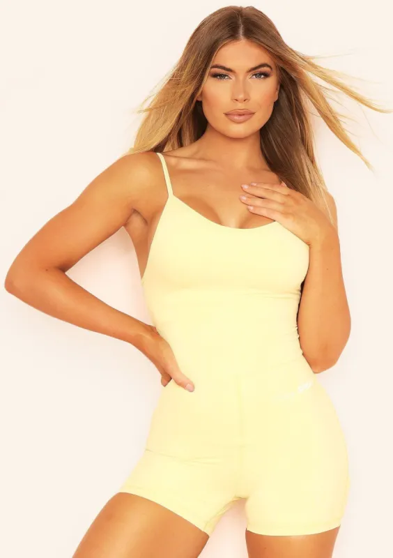 Sara Yellow Missy Sport Strappy Gym Unitard sold by Missy Empire